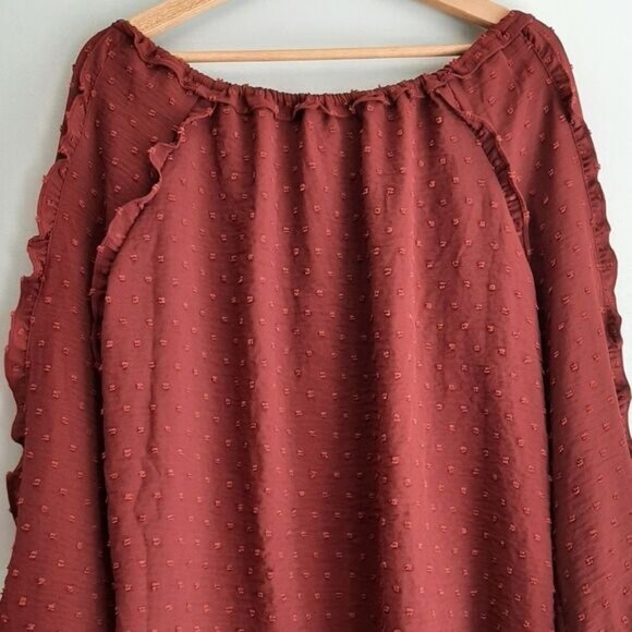 MAX STUDIO / Swiss Dot Textured Boho Ruffle Sleeve Blouse Rust Brown Sz XL - Picture 10 of 13